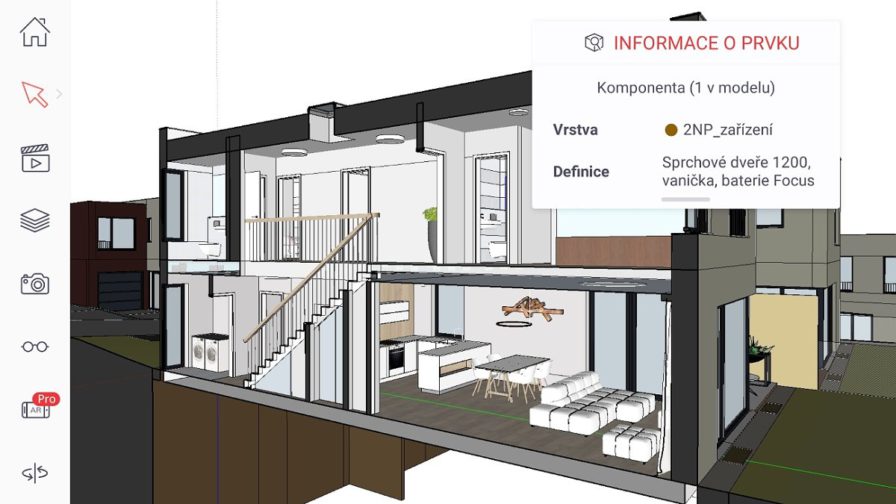 SketchUp Viewer podporuje i práci s řezy a umožňuje získat informaci o prvku