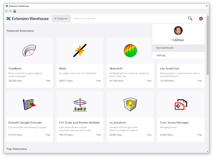 Obrázek 3 - Extension Warehouse