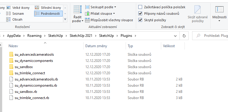 Obrázek 6 - Složka s pluginy pro SketchUp