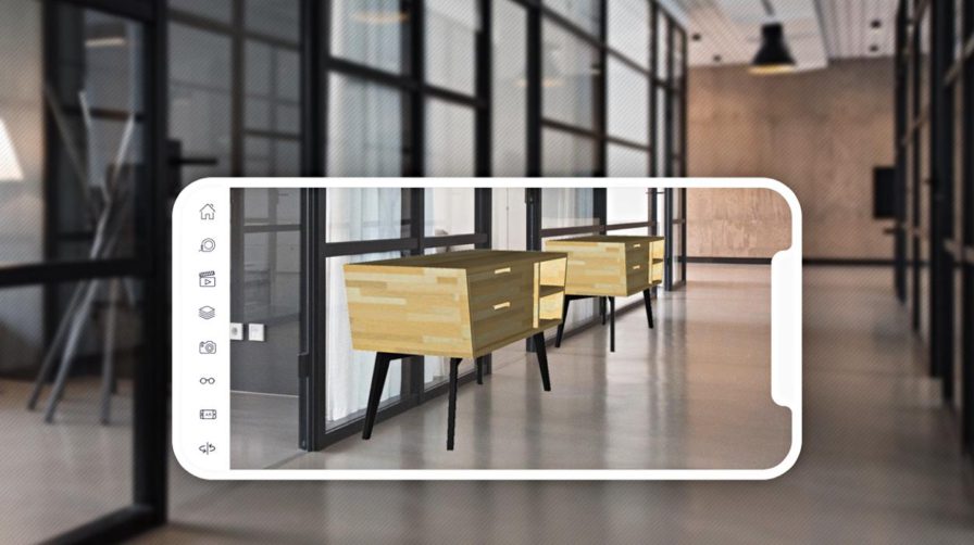 Prezentace modelu pomocí rozšířené reality v aplikaci SketchUp Viewer na mobilním telefonu.